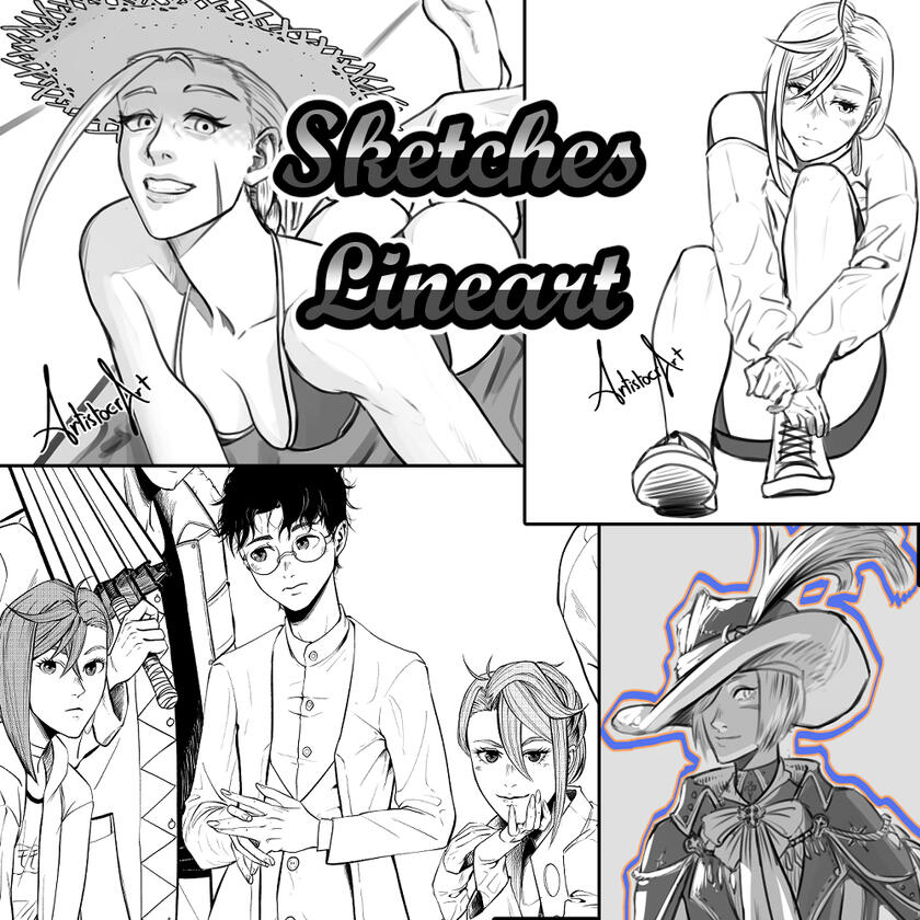 Sketches/Lineart: From $40 A quick sketch of a character - OC or Fanart - which will be slightly shaded in greyscale with a paper texture.